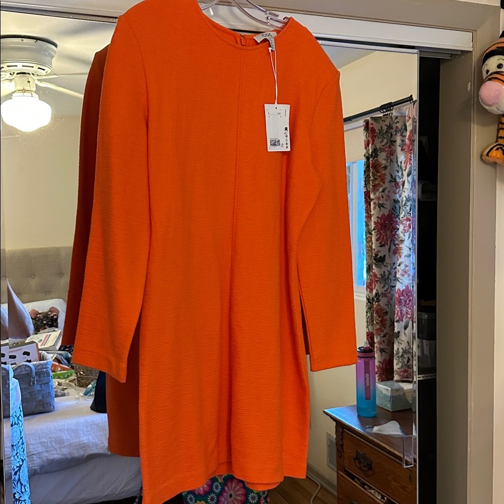 COS Vibrant Orange Long Sleeve Dress